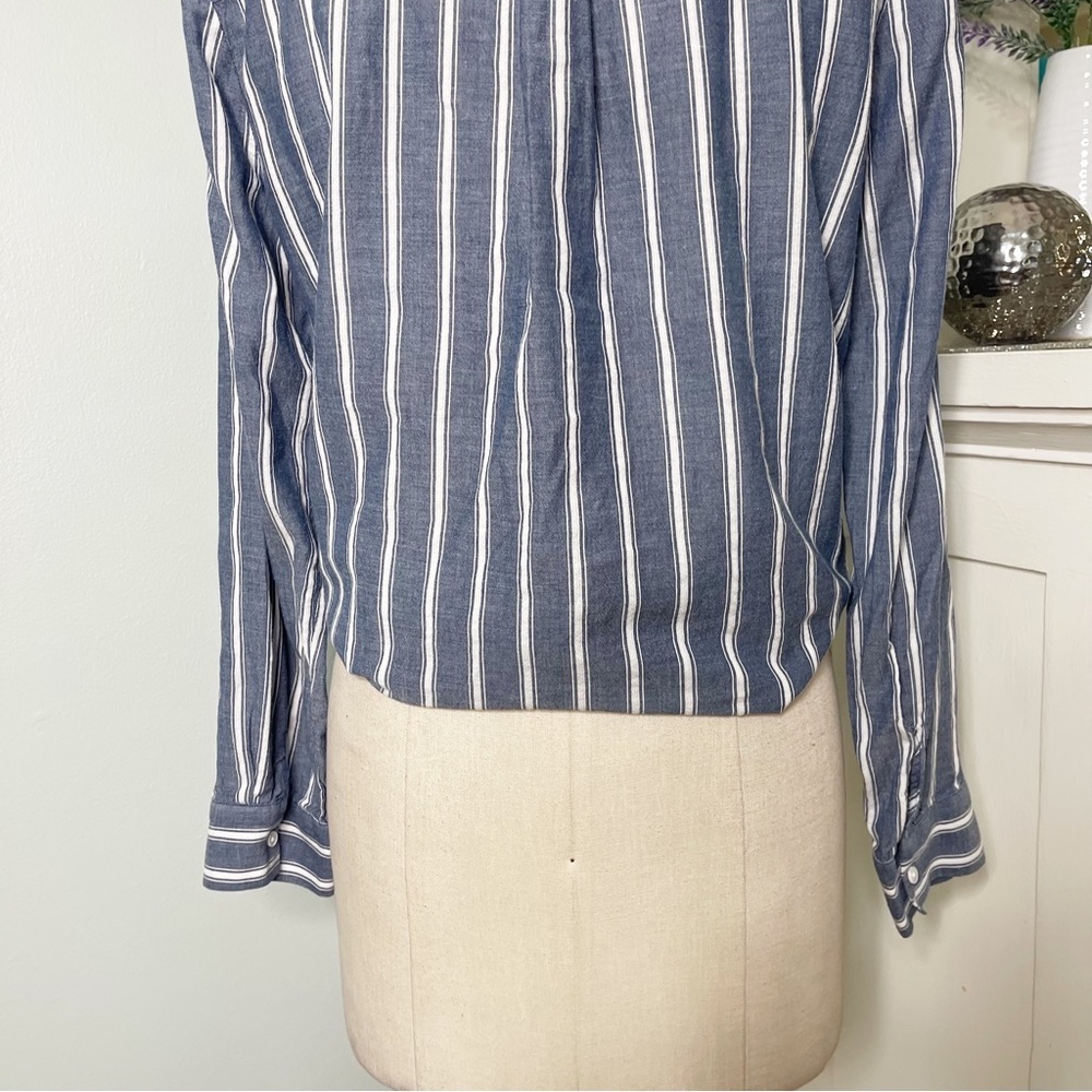 Ivanka Trump Blue Chambray Striped Button Down Tie Front Shirt Long Sleeve - Picture 6 of 11